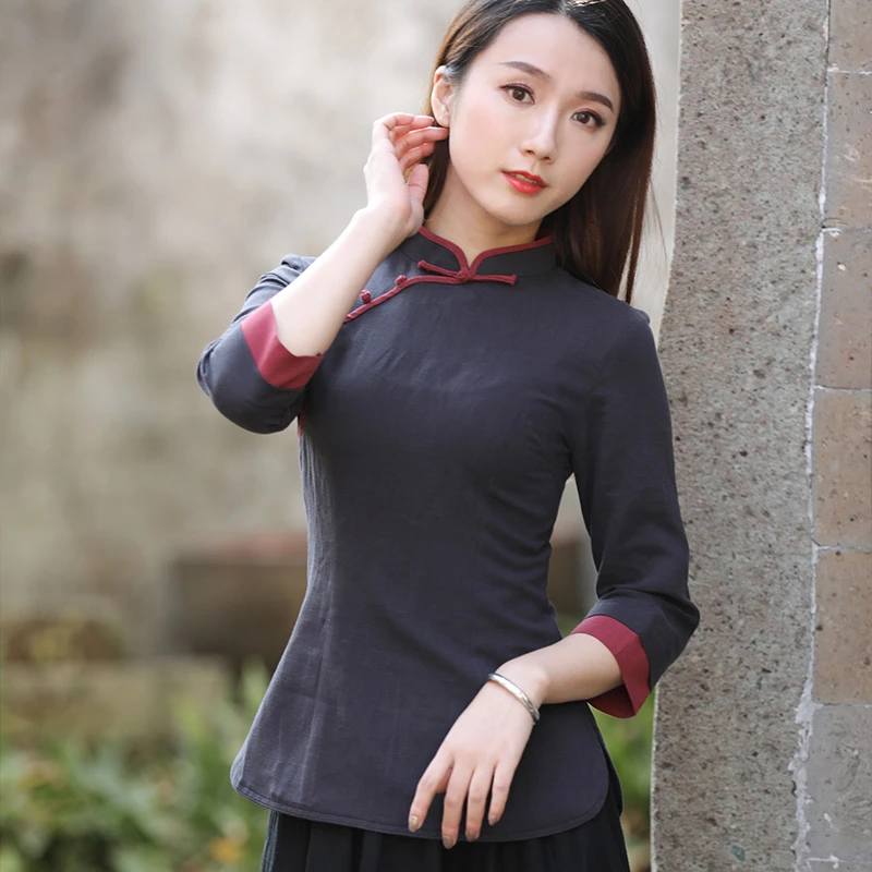 筠雅唐装女年轻版上衣旗袍式上衣素衣女茶服中式女装9727