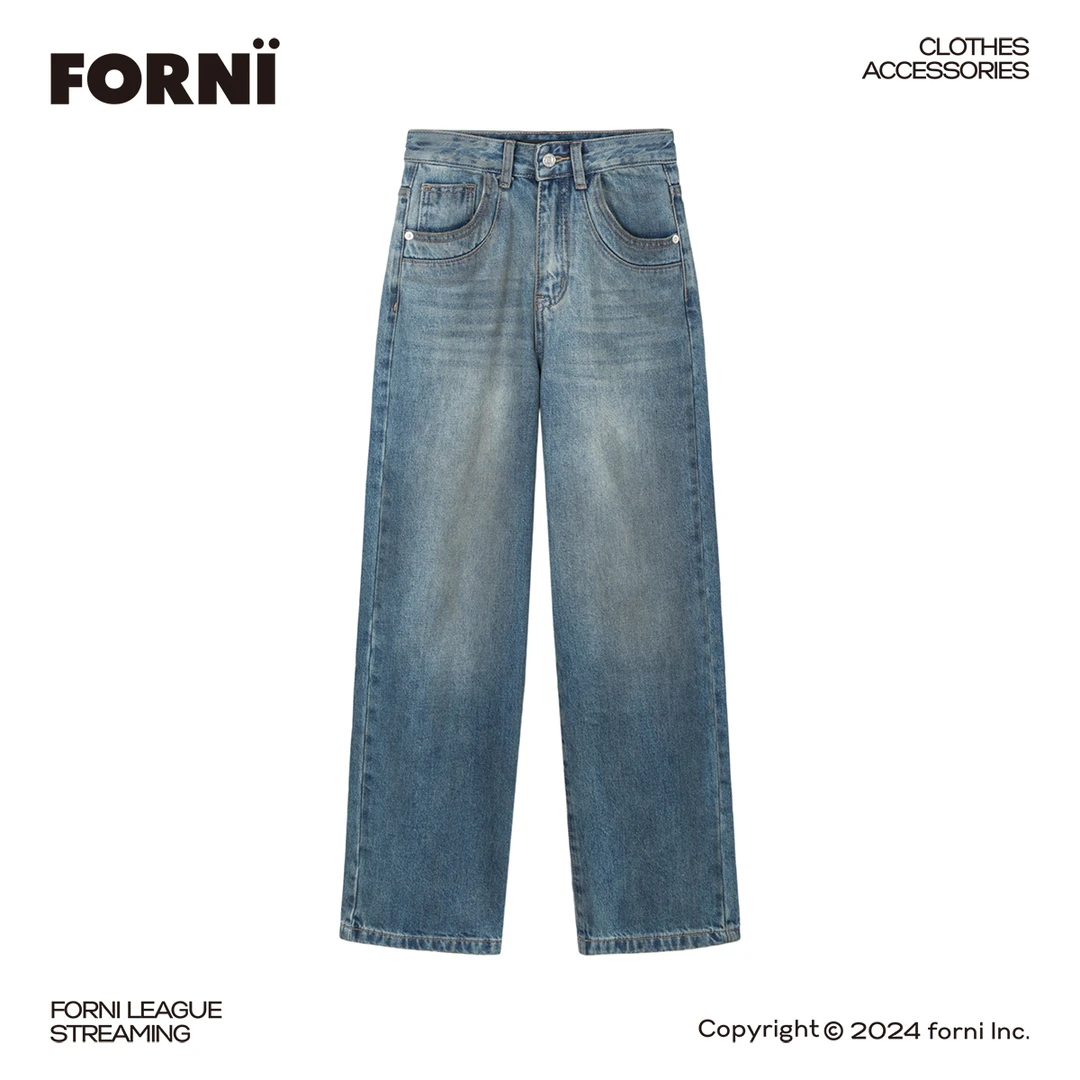 FORNI x YOYO 脏脏裤 炸街纯棉手工擦色气质时尚高阶感脏脏牛仔裤