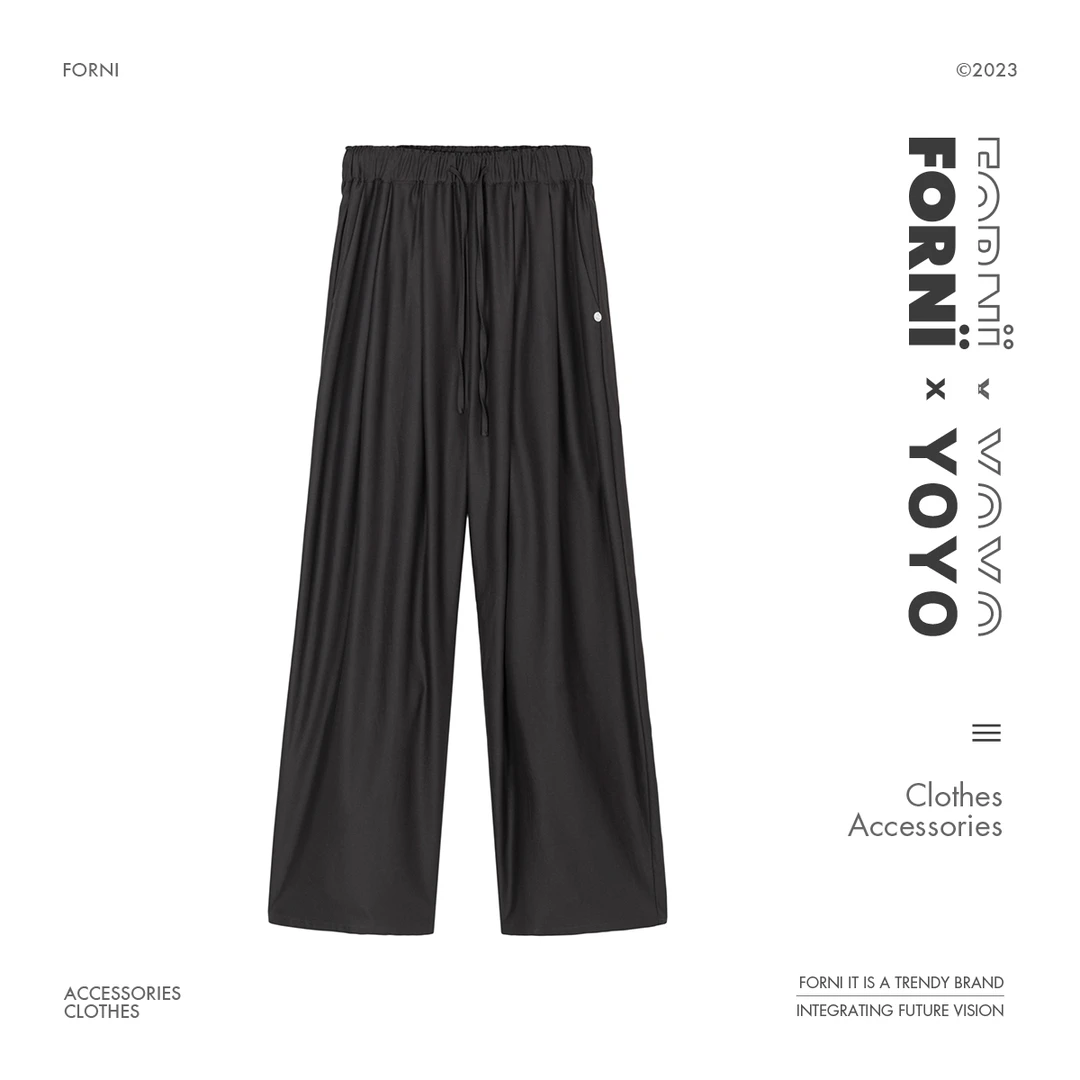 FORNI x YOYO  休闲抽绳垂感时尚黑色直筒长裤