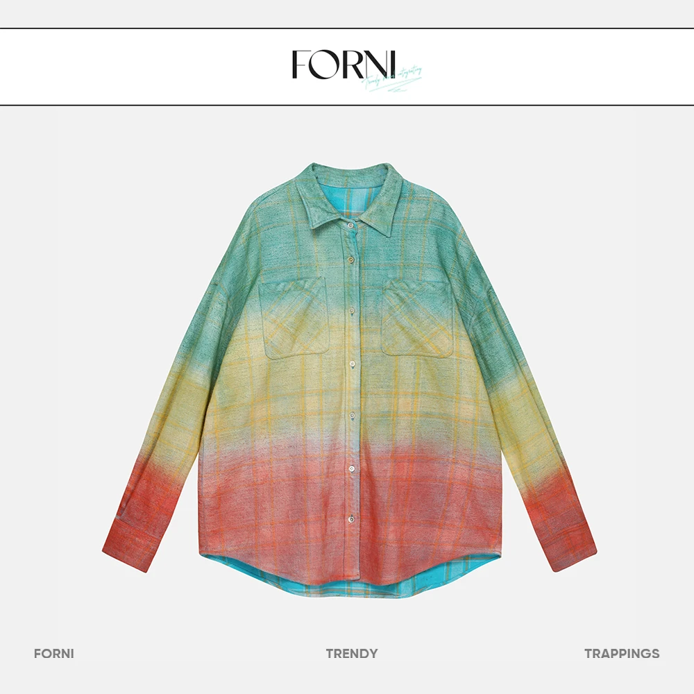 FORNI  Rainbow 纯棉彩虹渐变衬衫长袖衬衣时尚休闲宽松