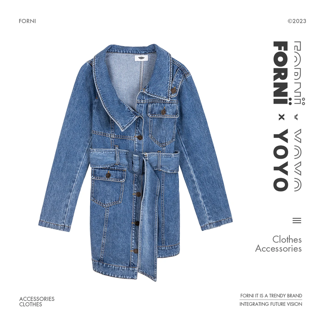 FORNI x YOYO  牛仔斜肩连衣裙