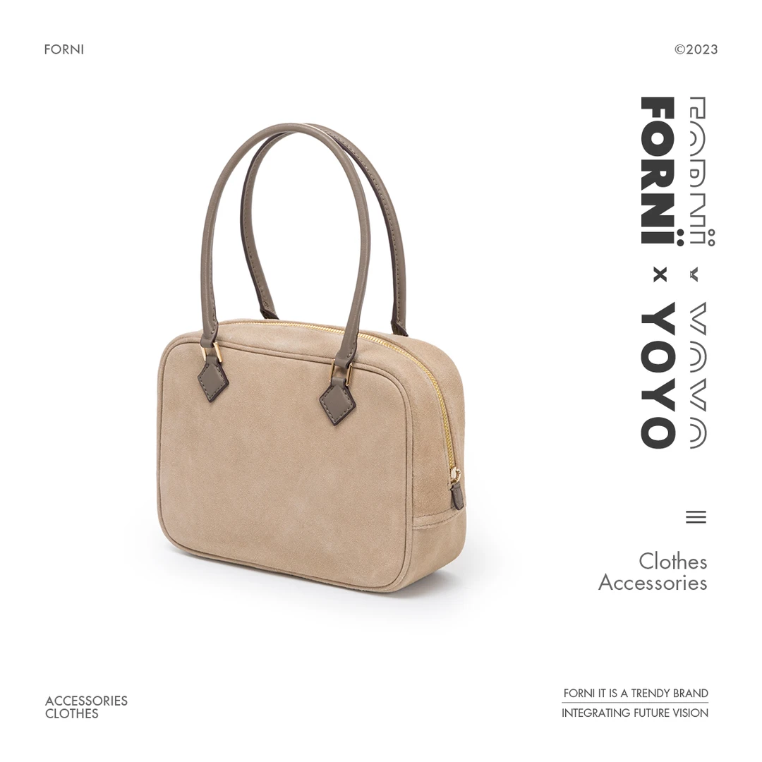 FORNI x YOYO 白日梦 气质时尚方形经典磨砂牛皮小众通勤款手提包