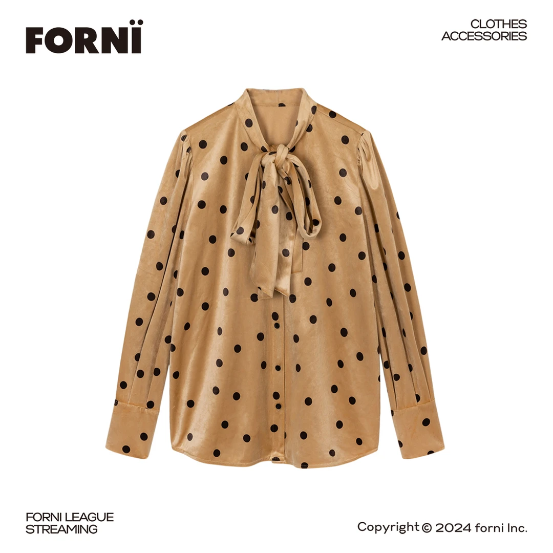 FORNI × YOYO 珍珠奶茶 复古气质长袖款衬衫休闲时尚百搭波点衬衣