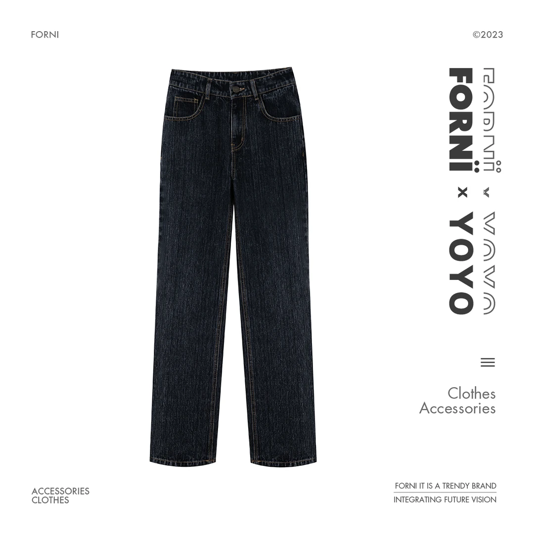FORNI × YOYO 小蛮腰 复古做旧感新款显瘦时尚牛仔裤