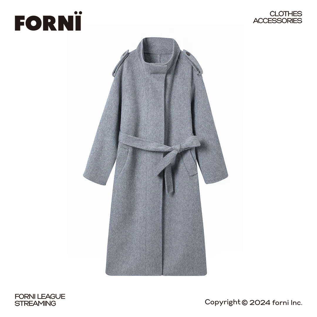 Queen line 时髦代表 高级感腰带款绵羊毛气质长款大衣