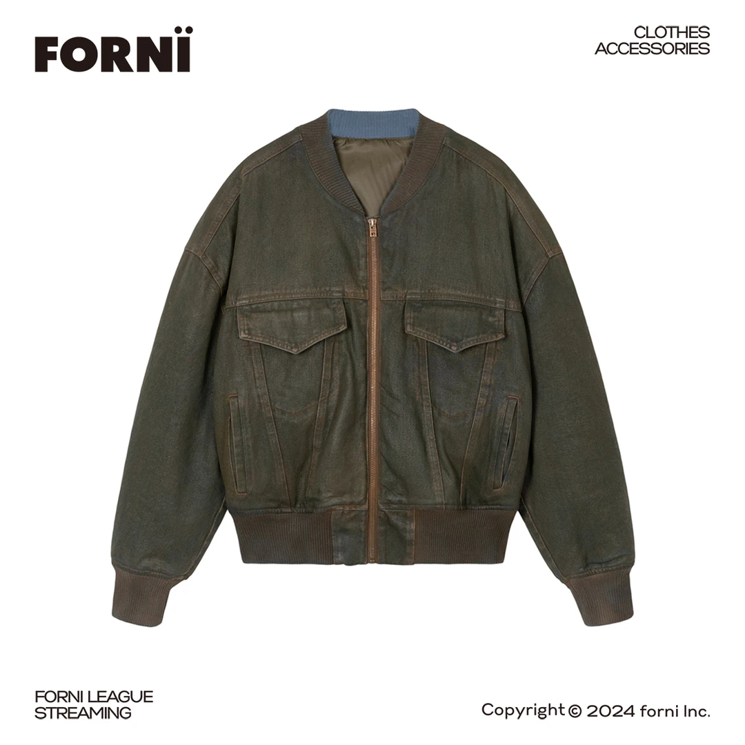 FORNI × YOYO 飞行丹宁 复古美式潮流休闲夹棉牛仔飞行员夹克外套