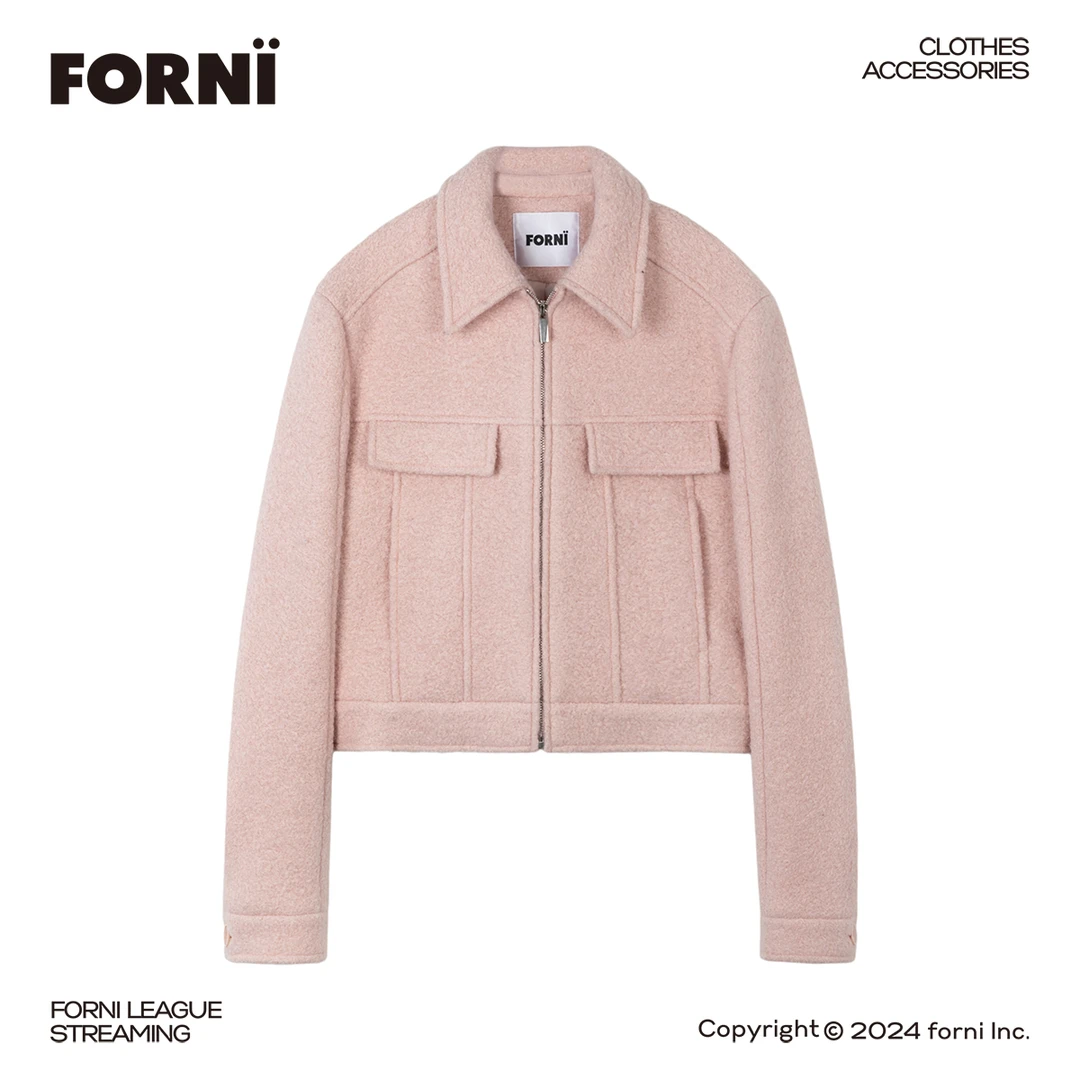 FORNI x YOYO 糖渍樱花 绵羊毛毛呢拉链外套长袖时尚款休闲短外套