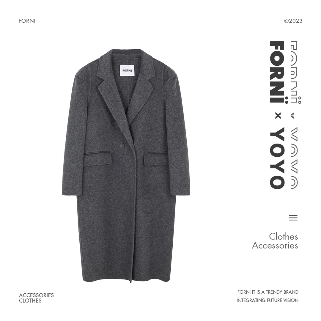 FORNI x YOYO  极简赫本  高级灰廓形绵羊毛肩部设计大衣