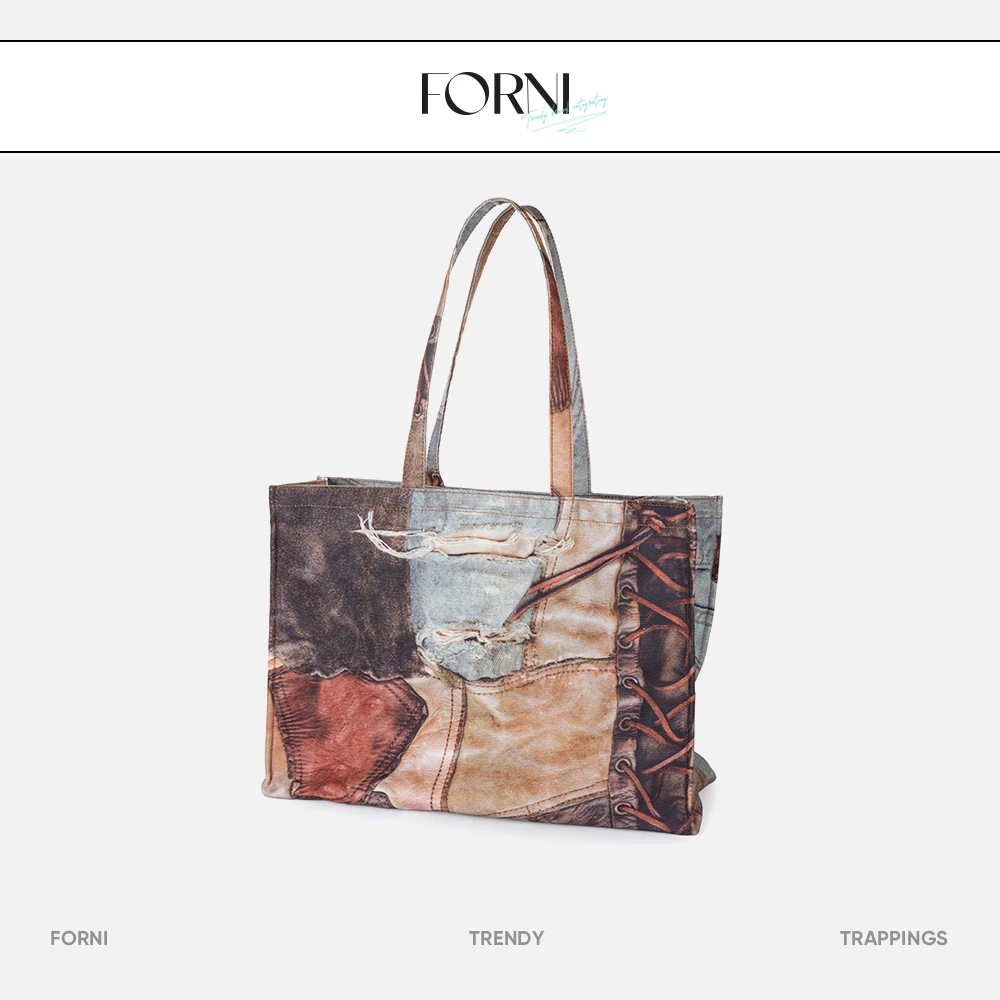 FORNI x YOYO 西部Sigma  做旧拼接牛仔包ins休闲时尚气质个性包