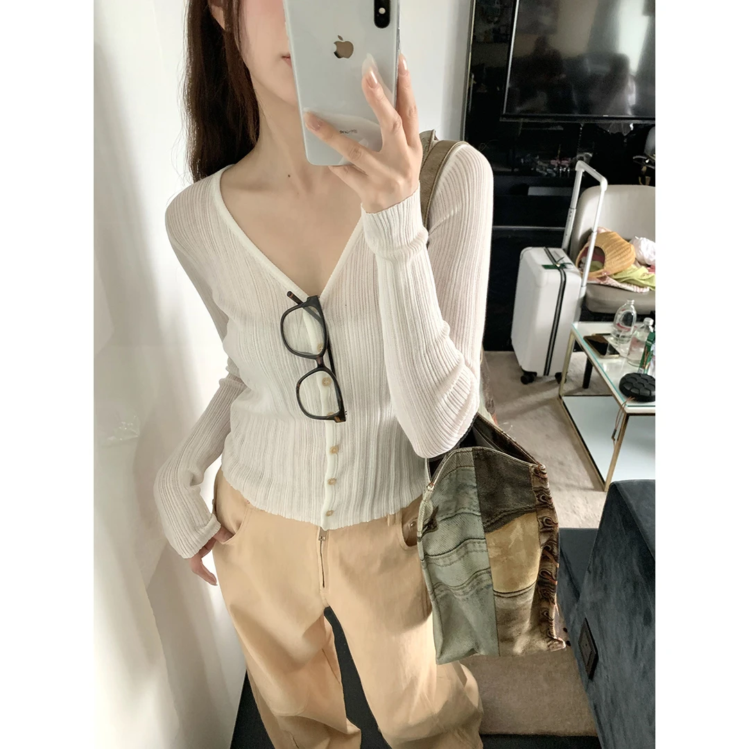 FORNI × YOYO 暧昧拉扯  100莱赛尔多色纽扣开衫显瘦气质短款小众