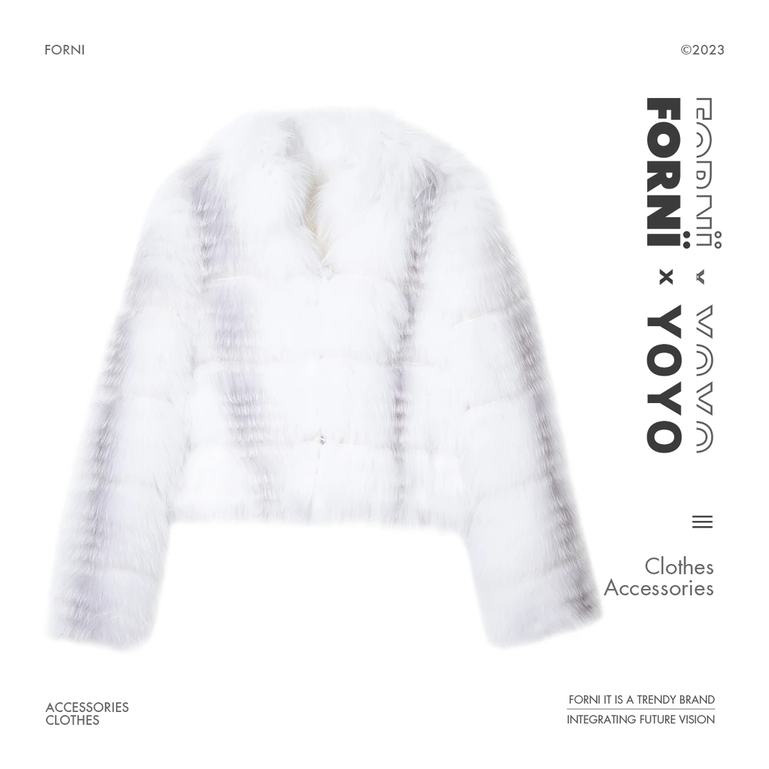 FORNI × YOYO 限量公主 轻奢稀有大理石狐狸毛皮秋冬高阶气质外套