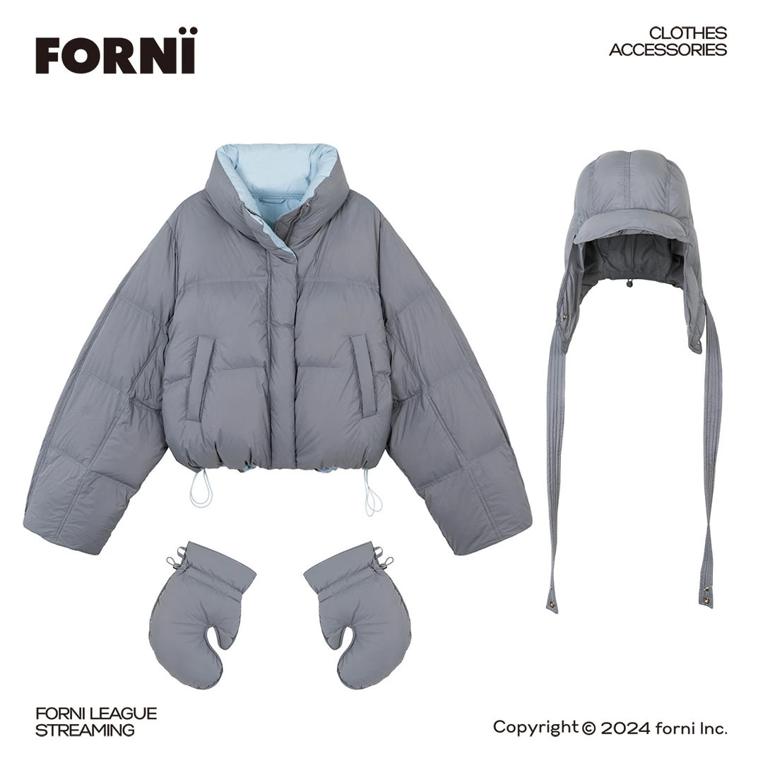 FORNI x YOYO 微蓝海 短款内外拼色白鸭绒羽绒服休闲风气质羽绒服