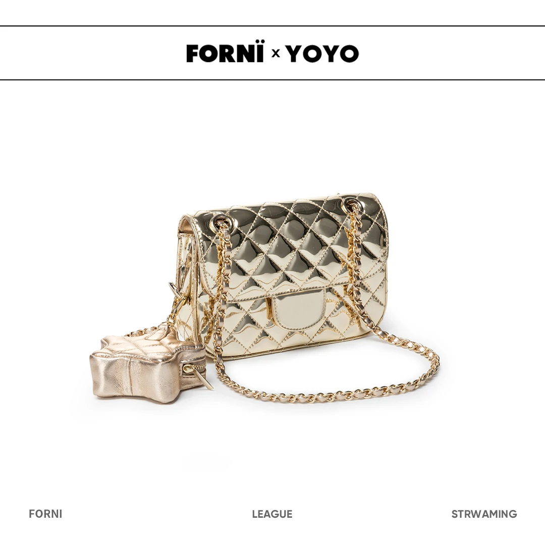 FORNI x YOYO 金色维也纳 高阶牛皮漆皮菱格包包时尚百搭小众包包