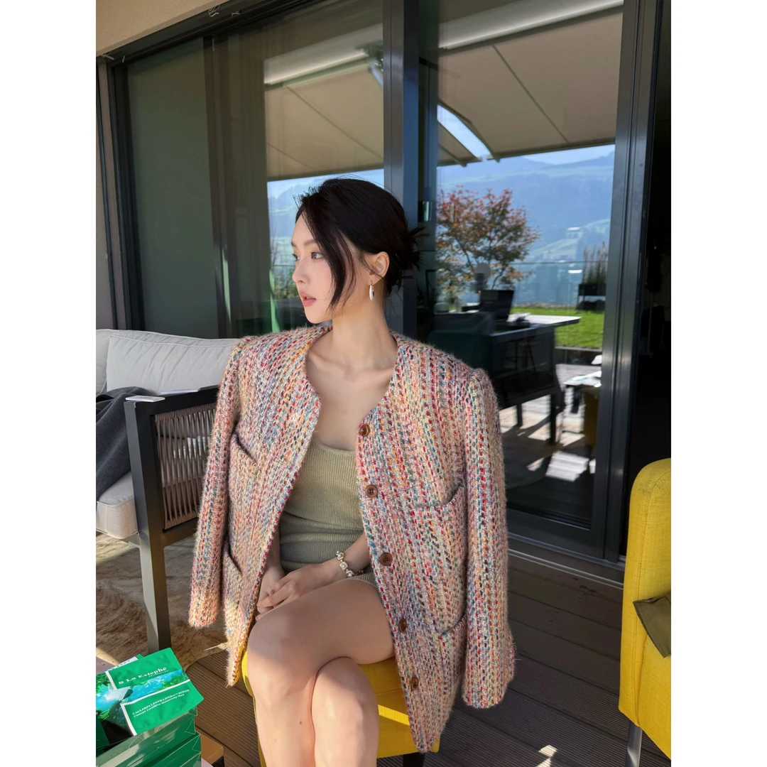 FORNI 羊毛杂志女主角编织香风外套编织小香外套粗花呢外套