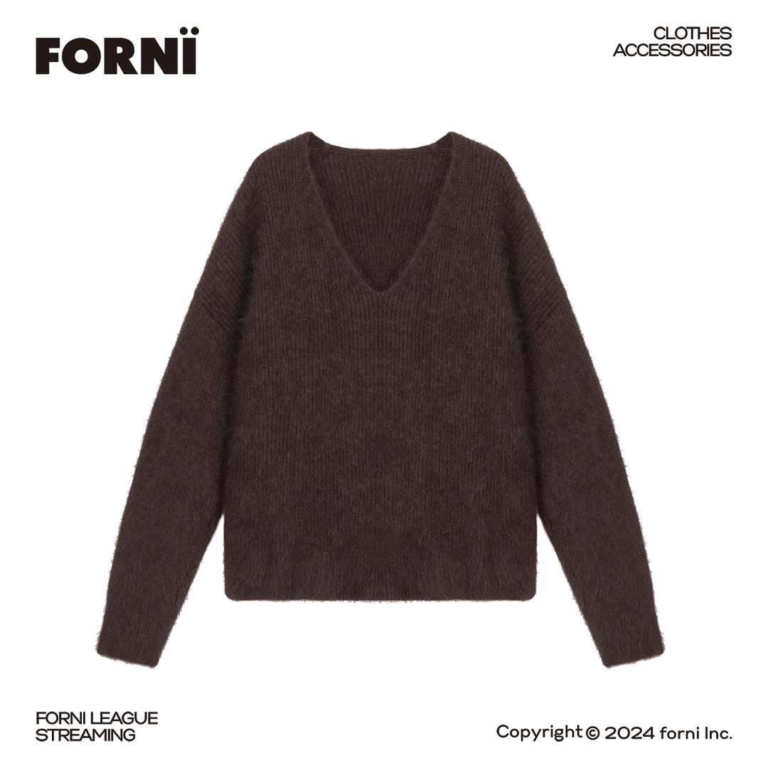 Queen line 游离茶颂 美拉德风兔毛大领口长袖套头秋冬高阶感毛衣