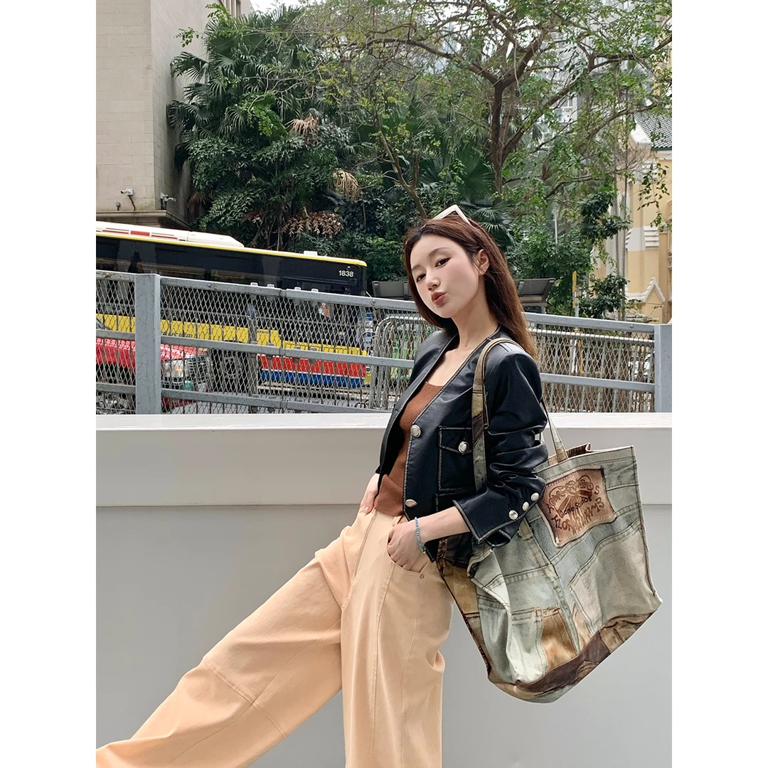FORNI x YOYO 流浪泰兰德 气质口袋皮衣外套时尚春夏皮衣女外套季