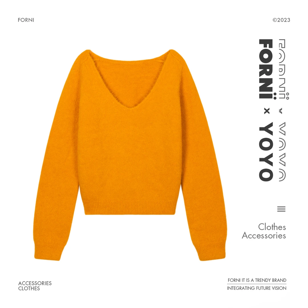 FORNI × YOYO 姜撞奶 羊驼毛秋冬ins气质慵懒时尚休闲V领绒感毛衣