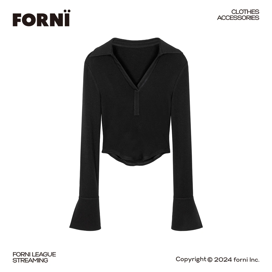 FORNI x YOYO 奥瑞尔 秋冬时尚ins衬衫喇叭袖显瘦气质长袖V领上衣