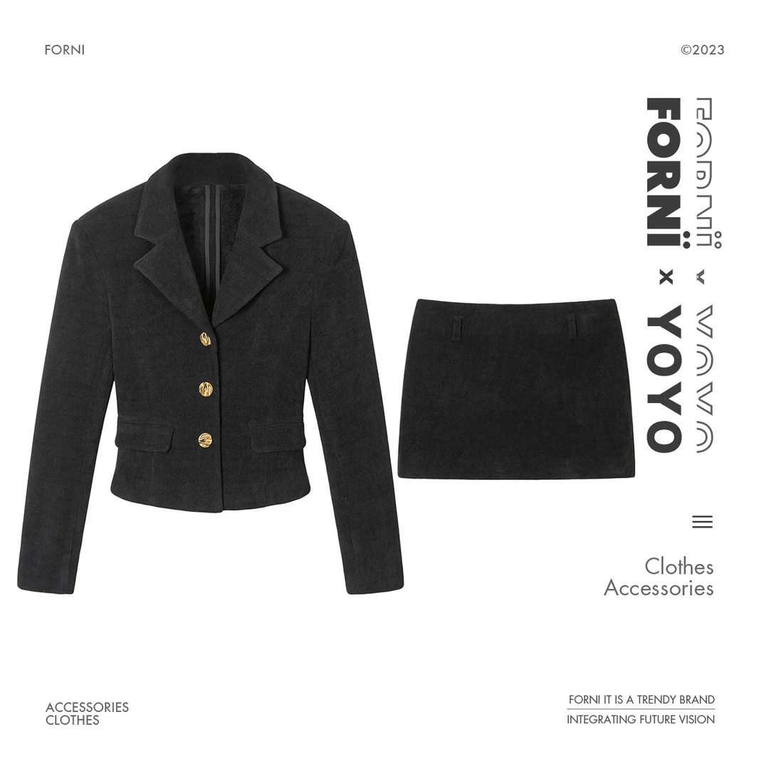 FORNI x YOYO 铿锵玫瑰 小香风气质休闲时尚短款金属扣西装套装