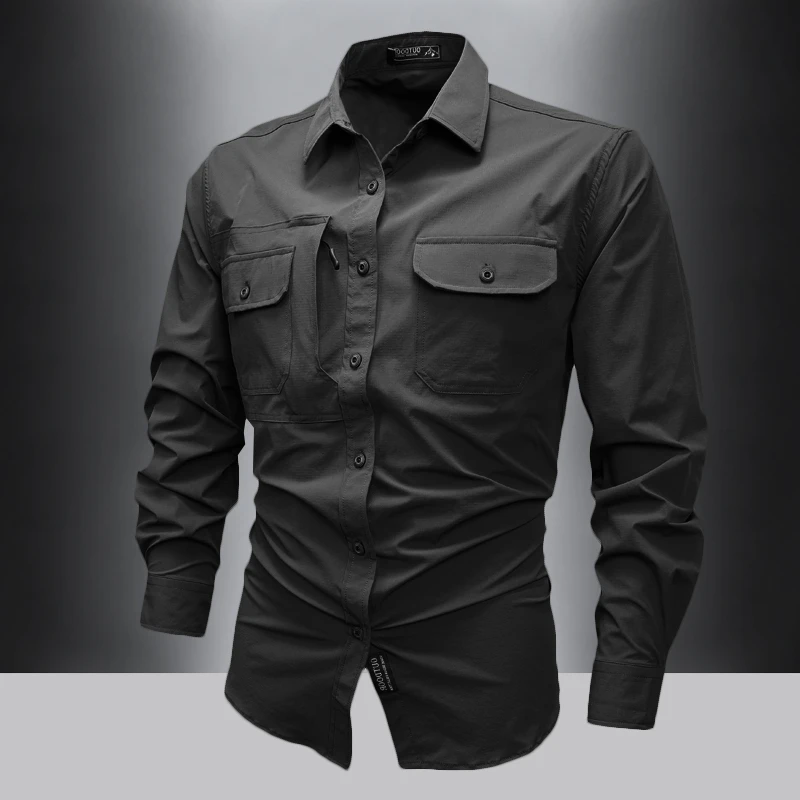 春秋户外长袖战术衬衫男薄款弹性执政官多袋速干衬衣翻领登山外套