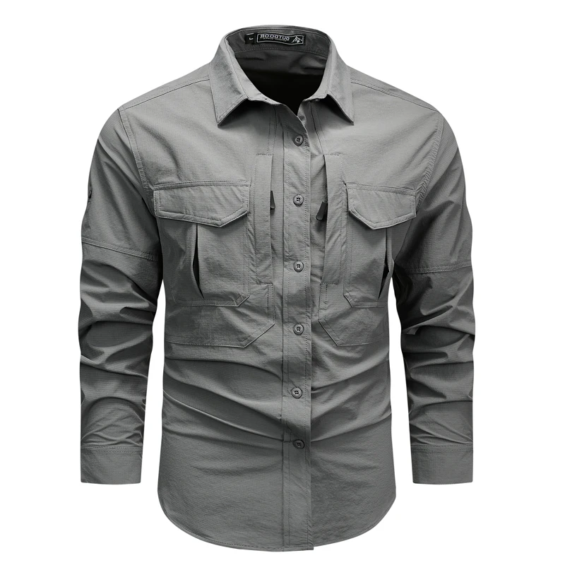 冰丝弹力执政官衬衫男长袖薄款透气速干美式休闲复古工装宽松衬衣