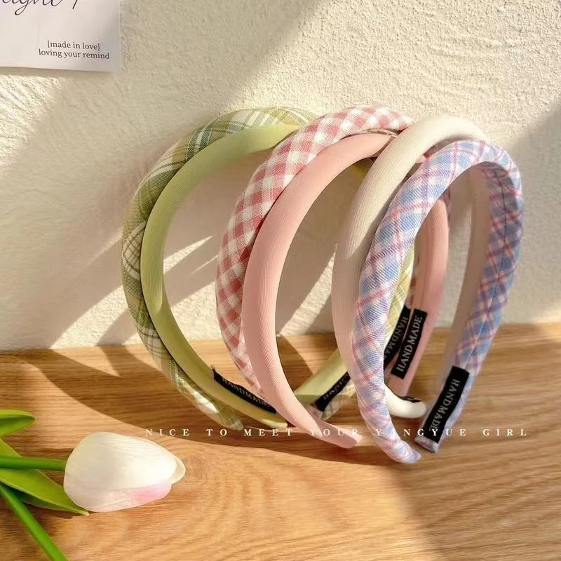 【3个装】彩色格纹小发箍女少女百搭外出发夹夏季高级感压发捆发箍
