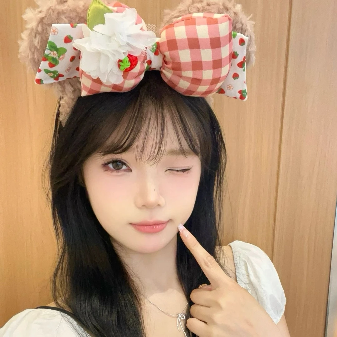 草莓雪莉玫发箍可爱甜美蝴蝶结头箍洗脸压发游乐园拍照发饰
