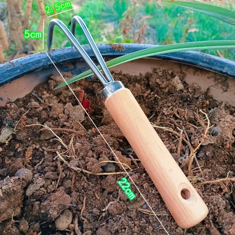 不锈钢耙子盆景松土专用工具家用花盆实心加粗二爪园林养花神器