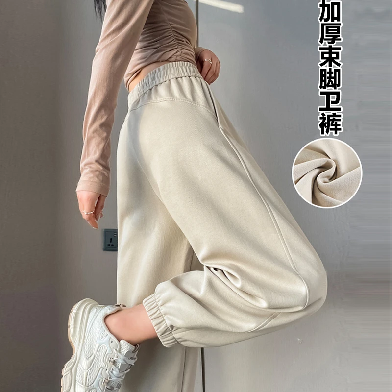 灰色运动裤女秋冬2025新款加绒加厚卫裤小个子宽松显瘦束脚防风裤