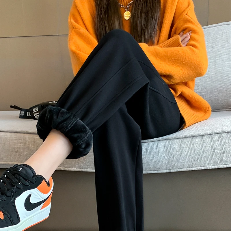 黑色运动裤女秋冬加绒2022新款休闲春秋显瘦束脚加长版高个子卫裤