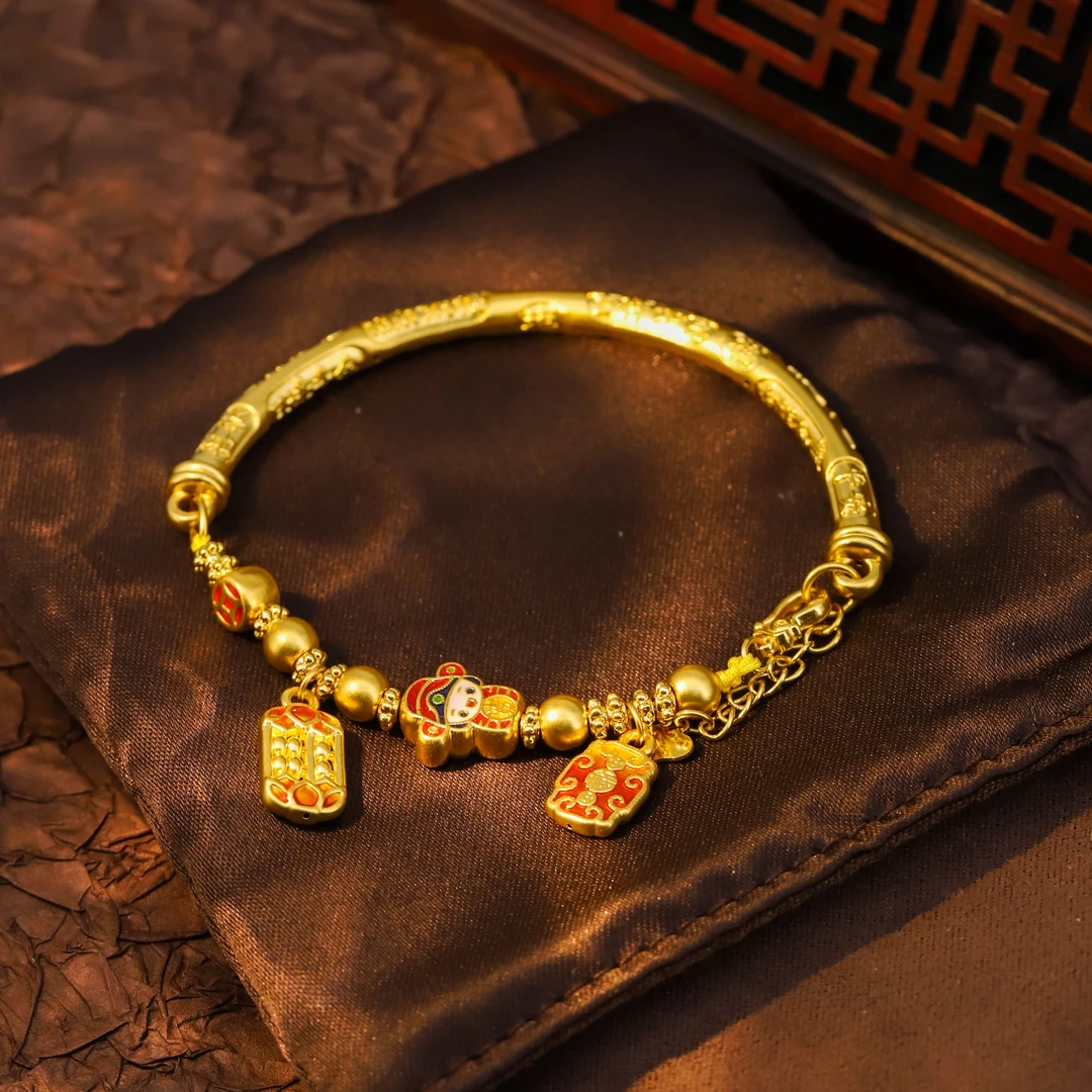 福满圆珠宝1 足金 财神算盘福字半镯 多样性发一件