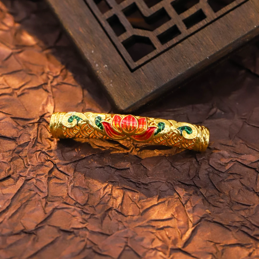 福满圆珠宝  足金 镂空莲花弯管配件（送合金链或红皮绳）