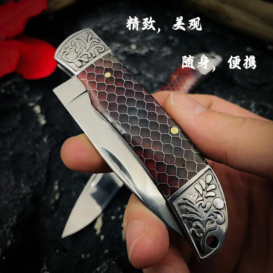 【奔龙】镜光面刀身高硬度锋利小刀家用户外露营切削水果便携小刀