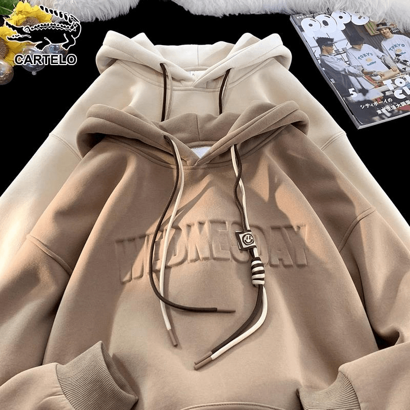 鳄鱼重磅卫衣男士秋冬季宽松美式高街连帽字母打底加绒加厚外套男