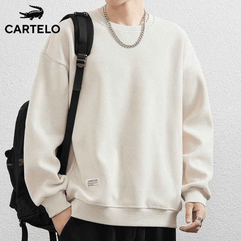 cartelo/卡帝乐鳄鱼 鳄鱼圆领卫衣男士2024新款春秋季潮牌打底衫痞帅灯芯绒长袖t恤男