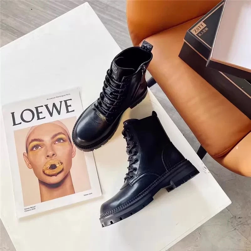 【慢慢女鞋】2024新款牛皮马丁靴时尚秋冬百搭圆头6601-2