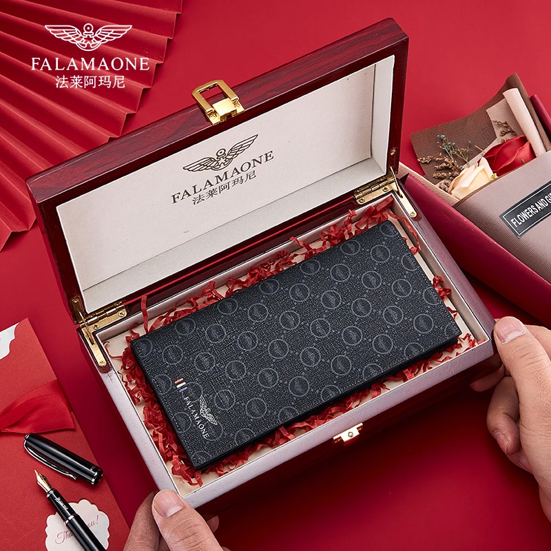 法莱阿玛尼男士长款高级感钱夹男款多功能大容量真牛皮钱包男卡包