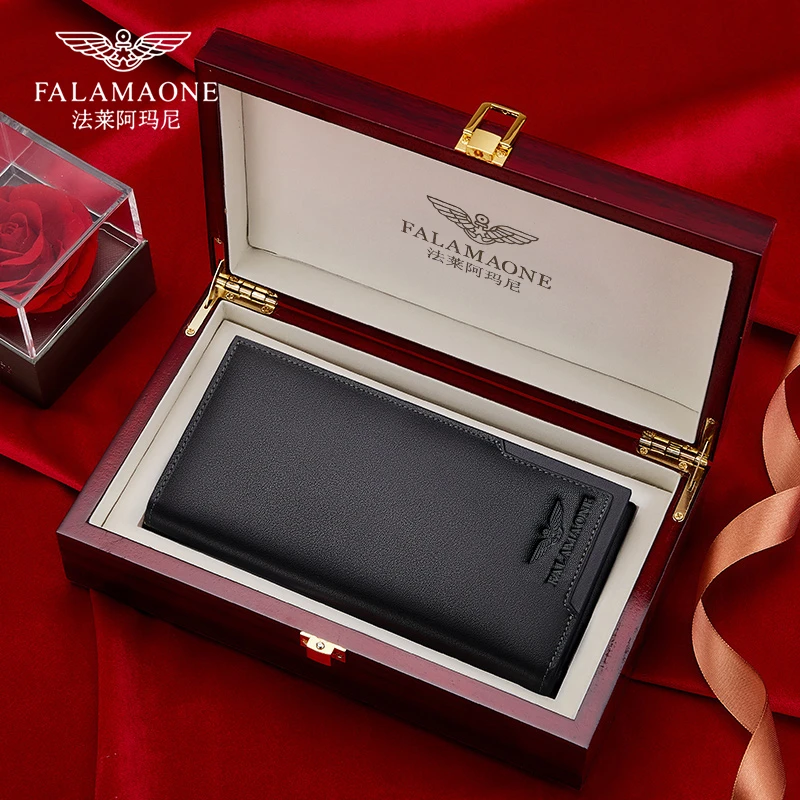 2025新款法莱阿玛尼男士钱包长款高档真牛皮钱夹送老公男朋友礼物