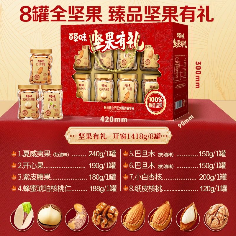 【多拍优惠 发票无忧】百草味全坚果礼盒1418g新年高端礼包团购预售