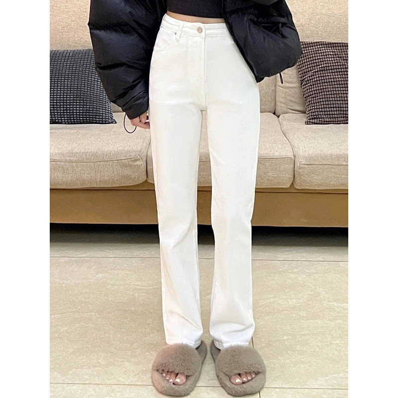 ootd穿搭高腰显瘦2025新款裤ins高街秋冬百搭直筒裤白色牛仔裤女