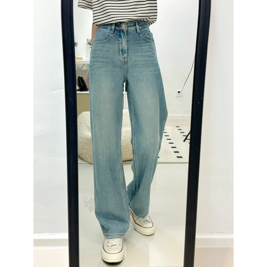 高腰直筒裤ootd穿搭潮牌牛仔裤女春季复古2025年新款蓝色裤子秋