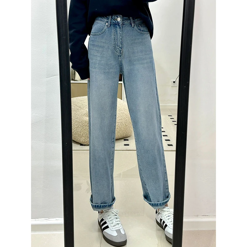 潮牌牛仔裤女秋冬高腰2023年新款裤子秋女士ootd穿搭浅蓝直筒裤