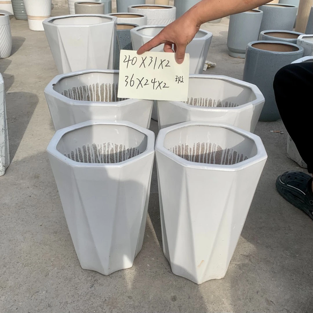 白色八方两大两中组合轻奢落地高温陶瓷花盆（默认微瑕）简约