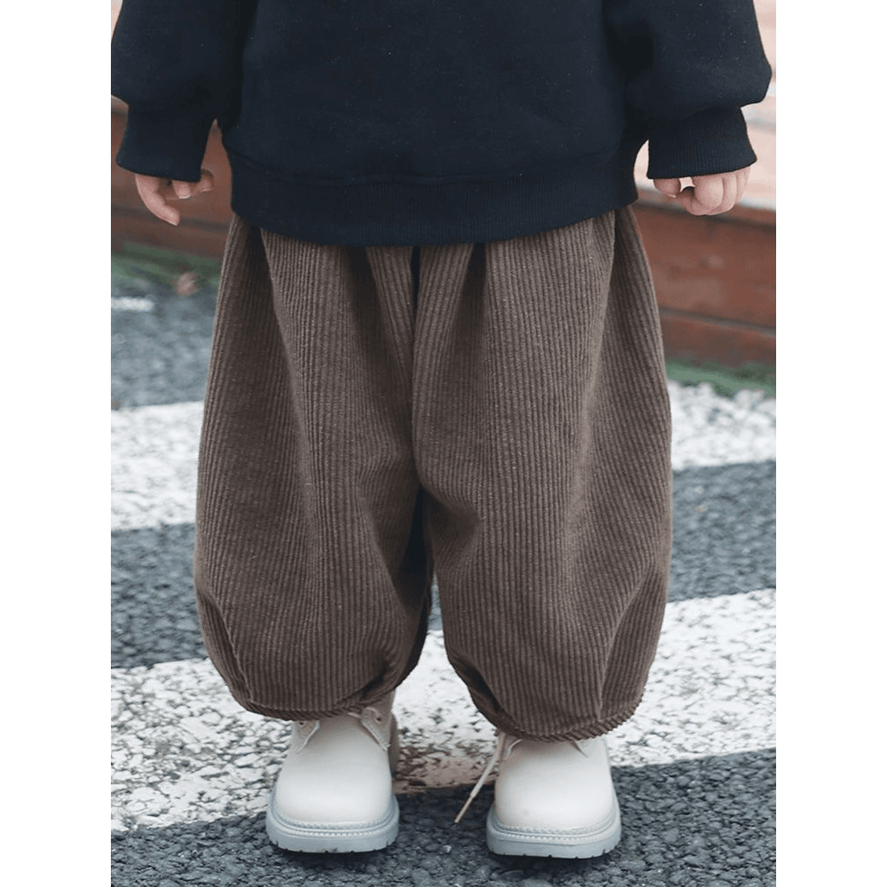 秋冬儿童男童韩范男女宝宝婴童加绒灯笼裤阔腿裤美拉德宝宝绒裤子