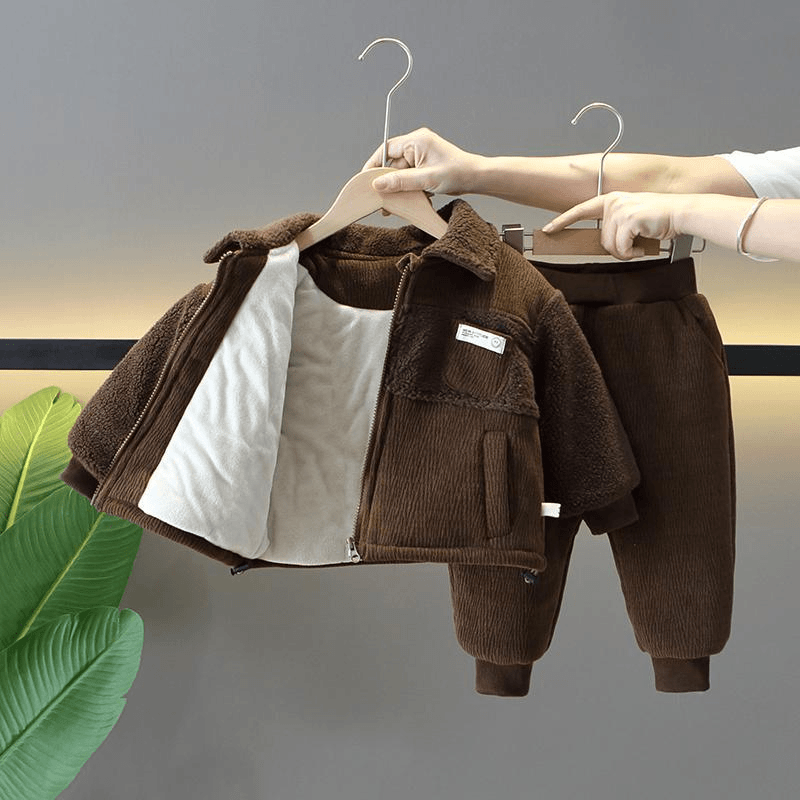男童冬装2023新款儿童冬季加绒加厚套装宝宝酷帅加棉洋气两件套潮