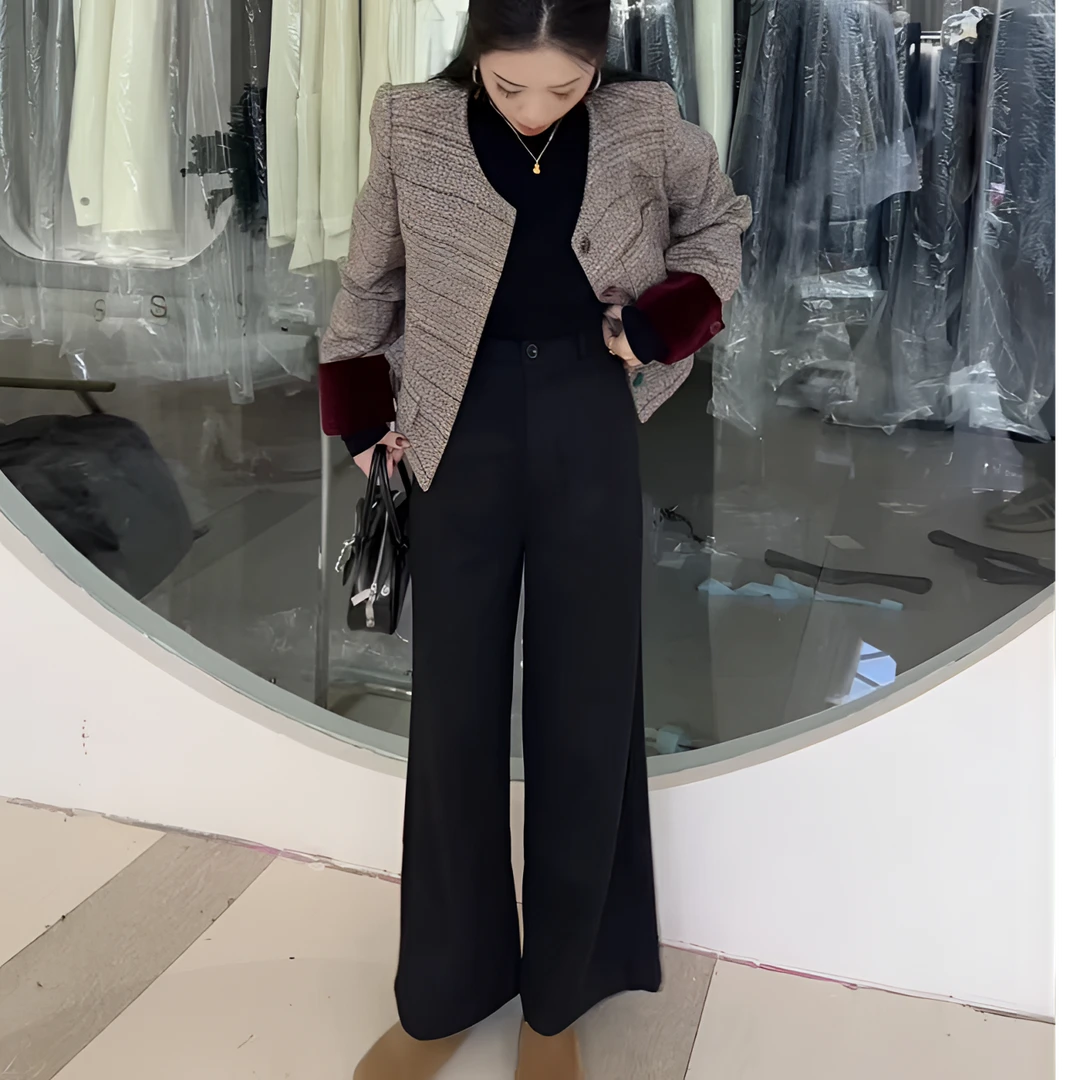 秋季新款加厚毛呢九分阔腿遮肉显瘦休闲裤女--8031#