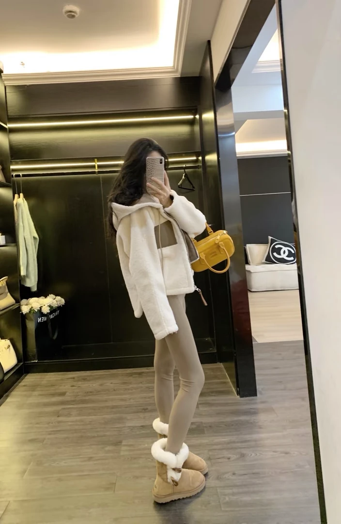 小香风外套女款爆款2024新款时尚休闲百搭韩版秋冬连帽羊羔绒卫衣