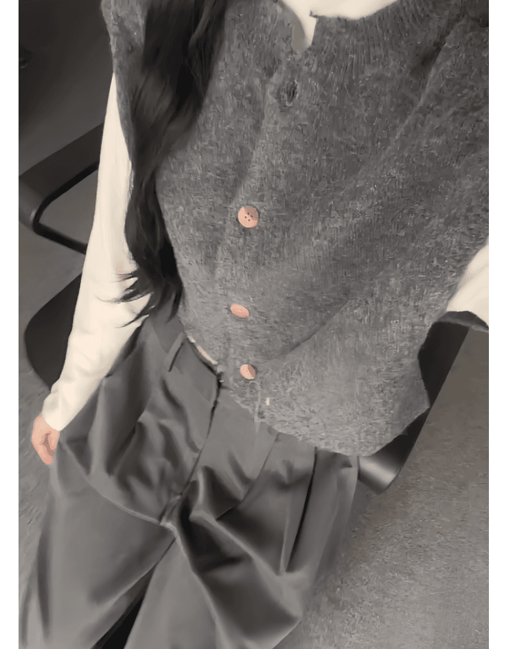 2024秋季新款叠搭马甲宽松气质针织毛衣开衫无袖背心上衣裤子女