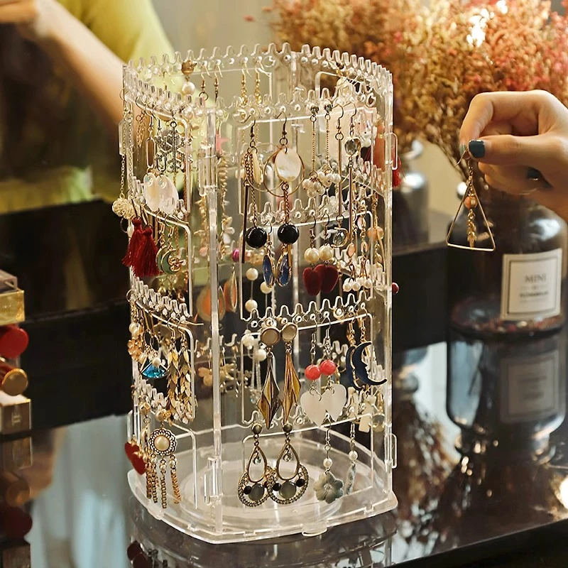 耳饰首饰收纳盒展示架子挂旋转戒指耳钉耳环项链大容量多层透明
