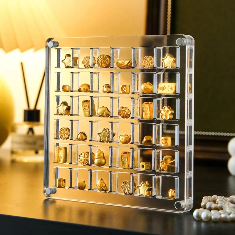 黄金首饰小金豆专用亚克力收纳盒吊坠收藏盒抗氧化分隔便携展示盒
